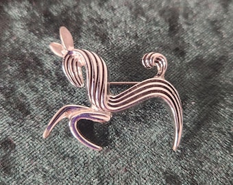 Vintage Emmons Art Deco Styled Silver-toned Prancing Horse Pin Brooch