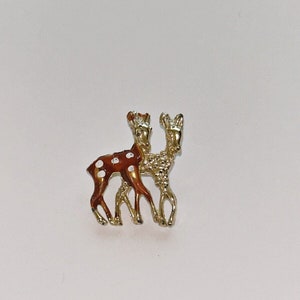 Hand Painted Enamel Vintage Fawn Silver Tone Animal Brooch