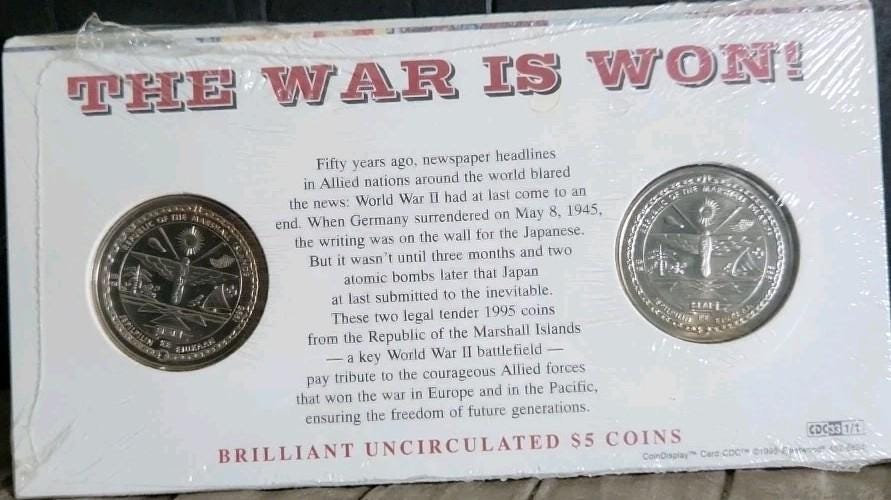 1995年「戦争は勝利した」マーシャル諸島共和国平和ドル2枚セット