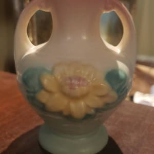 1940s Double-Handled Hull Vase*USA Hull Art Pottery*Magnolia Pink floral Vase L-2*Pastel Hull Floral Vase*Pink Yellow Green Hull Vase