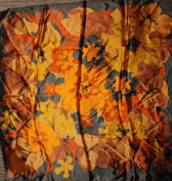 Vintage Silk Scarf Rust Browns Fall Colors and Fl… - image 1