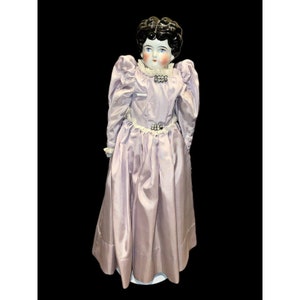 1800’s German 19&quot; Flat Top Civil War Head & Shoulder China Doll with Lavender Dress and Antique China Doll Legs