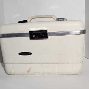 Vintage Sears Forecast White Train Case: MCM Travel Cosmetic Bag