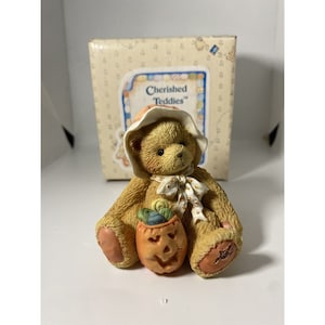 Cherished Teddies 1993 &quot;Connie&quot; Pumpkin Jack O&#39;Lantern Teddy Figurine 912794