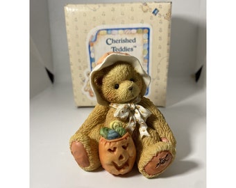 Cherished Teddies 1993 &quot;Connie&quot; Pumpkin Jack O&#39;Lantern Teddy Figurine 912794