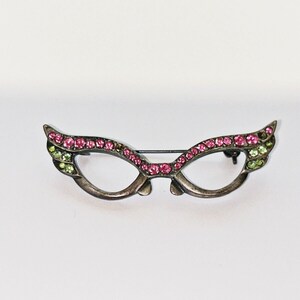 Eye Pin Cat Eye Glasses With Crystals Vintage Brooch Pin Cats Eye