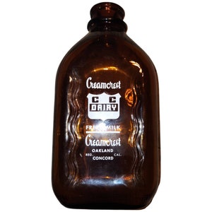 Amber Glass Dairy Fresh Milk Bottle Cream Crest Dairy Oakland Concord California Half Gallon Jug