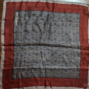 Vintage Anne Klein Black Border, Red and Beige Multi-colored Nylon Neck Scarf