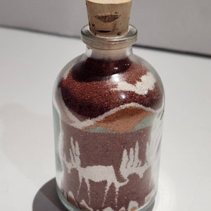 Vintage SouthWest Navajo Indian Design Miniature Sand Art Bottle Folk Art Elk Deer