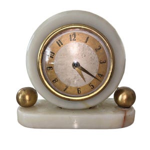 Antique Marble Gold Detail Corded Mantle Clock Untested