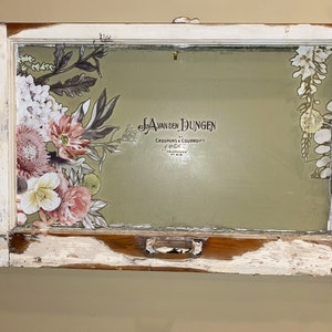 SOLD** Antique  Glass Wood Window Hanging with Floral Transfers *Vintage Window* Repurposed / Recycled Art