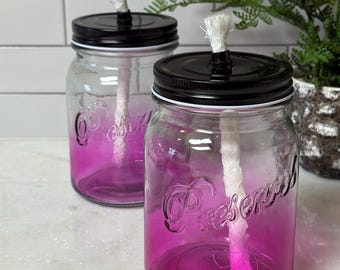 Colored Mason Jar Style Oil Lamp Tiki Citronella  Burner With Wick Farmhouse Preserve Garden Outdoor Decor