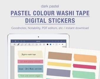 Digital Washi Dark Pastel Colour, Functional Planner Stickers, Stickers for Journal Goodnotes Notebooks iPad, Instant Download