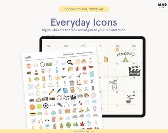 Everyday Icons Digital Stickers: GoodNotes Planner PNGs (220)