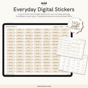 Everyday Kraft Digital Stickers, Word Labels Widgets Shapes Stickers, Pre-cropped GoodNotes Stickers, Digital Planner Stickers
