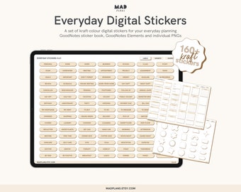 Kraft Digital Planner Stickers: GoodNotes Labels, Widgets (Digital Download)