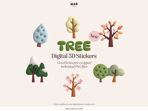 Tree Icon Digital Planner Stickers – Puffy GoodNotes PNG (Digital Product)