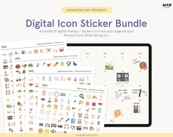 Digital Planner Icon Sticker Bundle: GoodNotes, PNG (Digital Download)