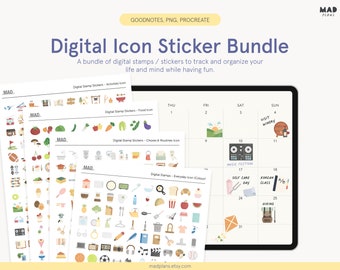 Digital Icon Sticker Bundle – GoodNotes Sticker, Individual PNGs, Digital Planner Sticker - Icons for digital journaling