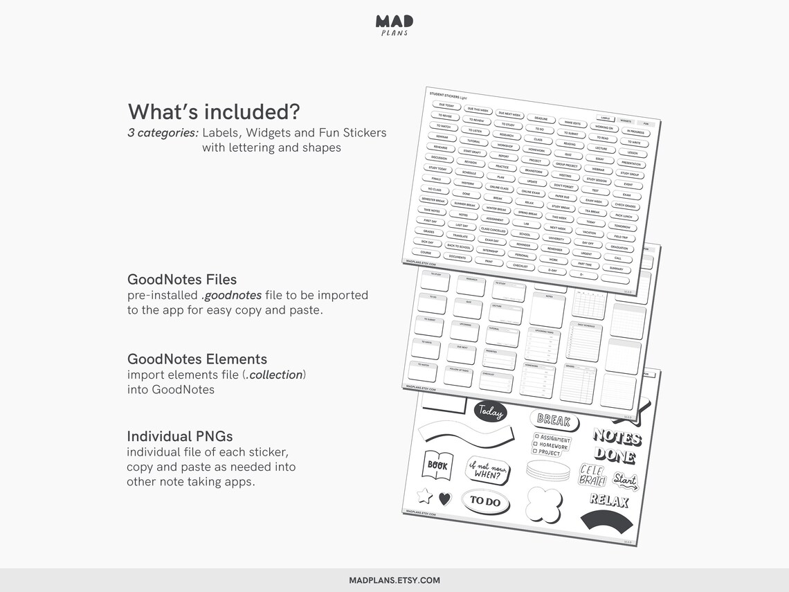 Student Digital Stickers Goodnotes Sticker Individual Pngs Etsy