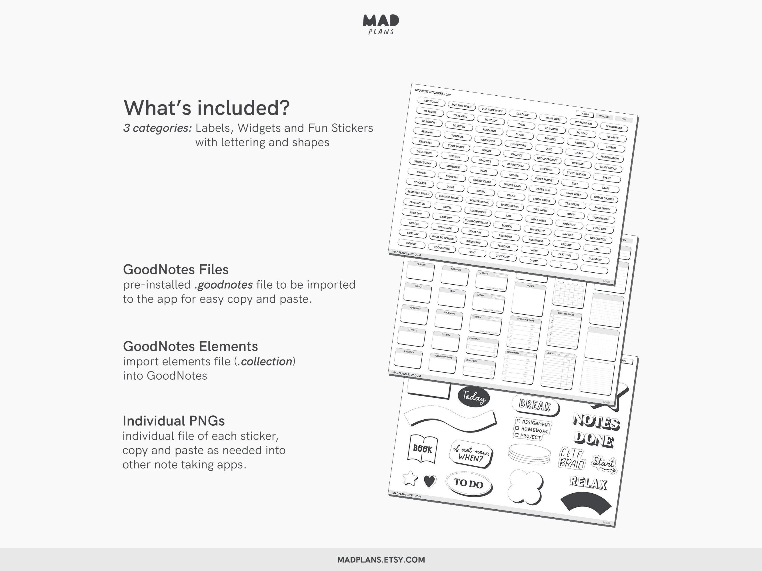 Student Digital Stickers Goodnotes Sticker Individual Pngs Etsy