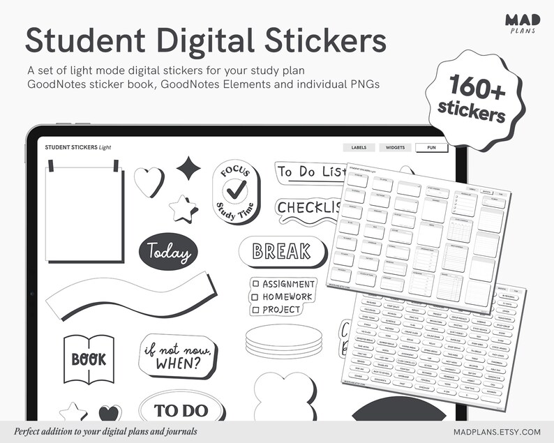 Student Digital Stickers Goodnotes Sticker Individual Pngs Etsy