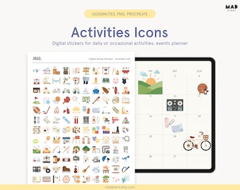 Activities Icons Digital Stickers for Planner, Hobbies and Leisure, Goodnotes Stickers, Functional Stickers, Productivity Icon