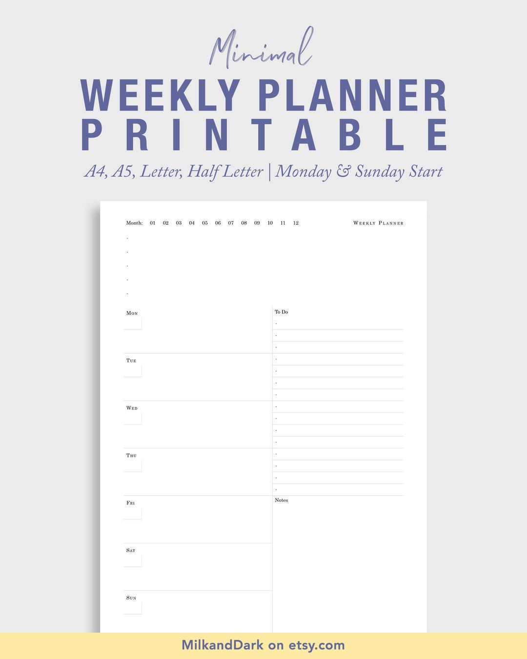 Minimal Weekly Planner Printable: A4, A5, Letter (digital Download) - Etsy