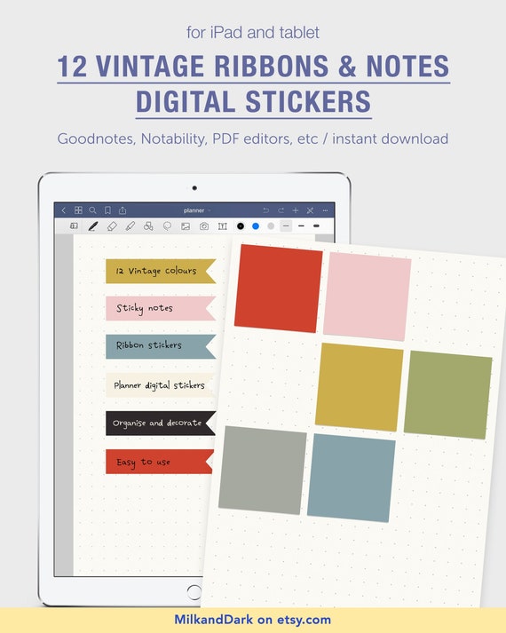 Digital Sticky Notes and Ribbons Planner Stickers 12 Vintage - Etsy