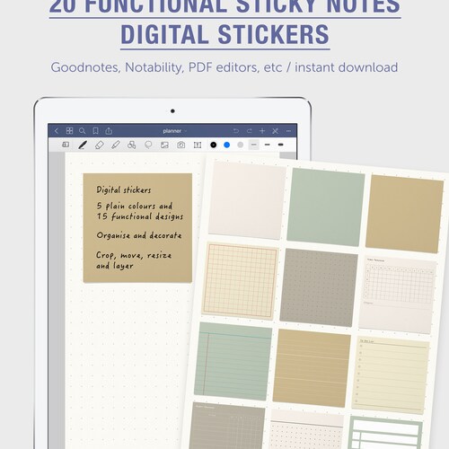 Digital Organisational Sticky Notes Functional Planner - Etsy