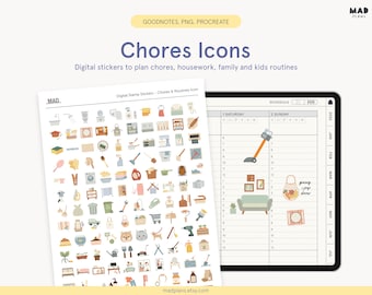 Chores & Routines Icon Digital Stickers: GoodNotes Planner (PNG)