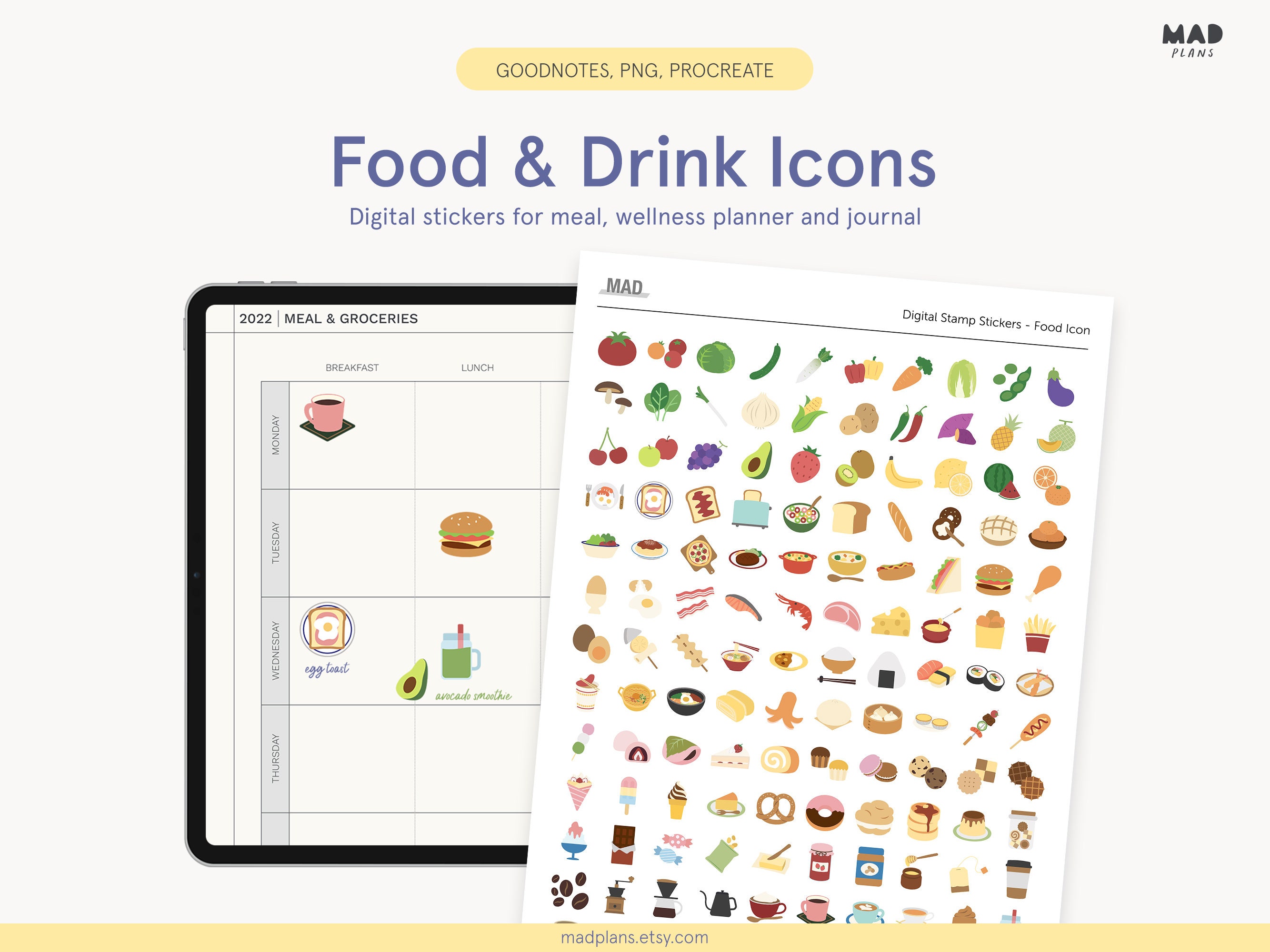 Food and Drink Digital Stickers (Food Stickers, GoodNotes Stickers