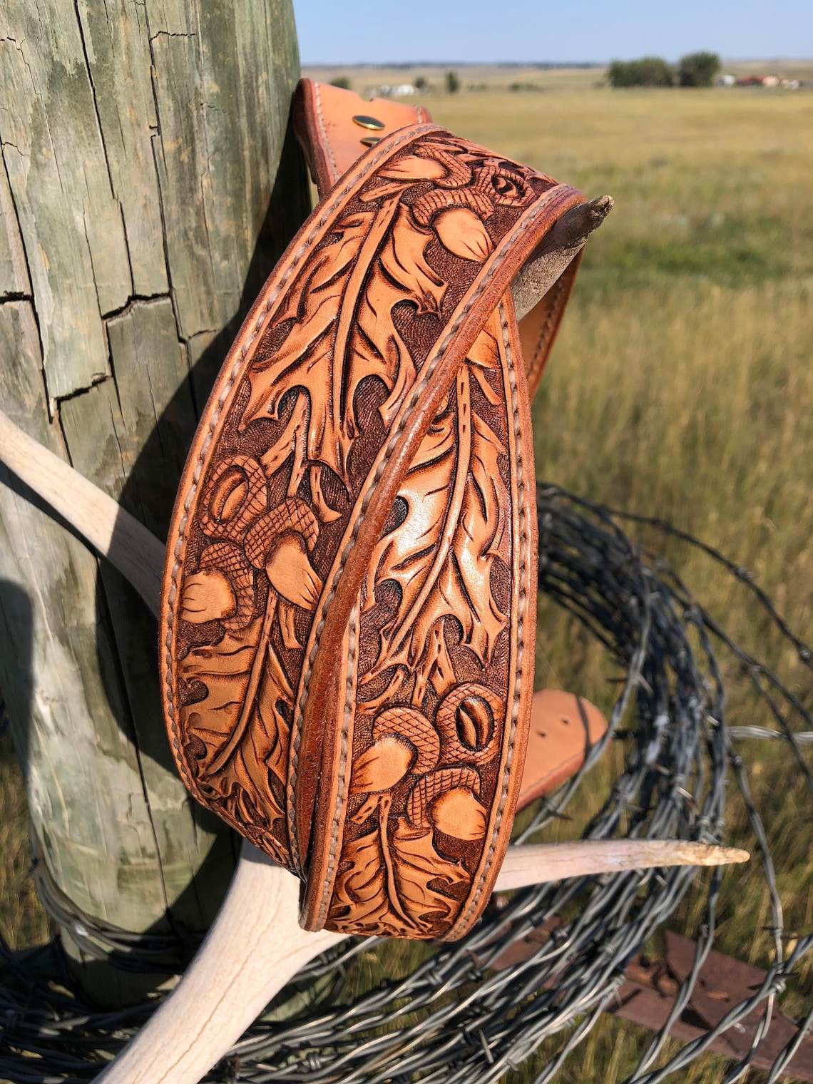 Oak Leaf and acorn leather belt. Etsy