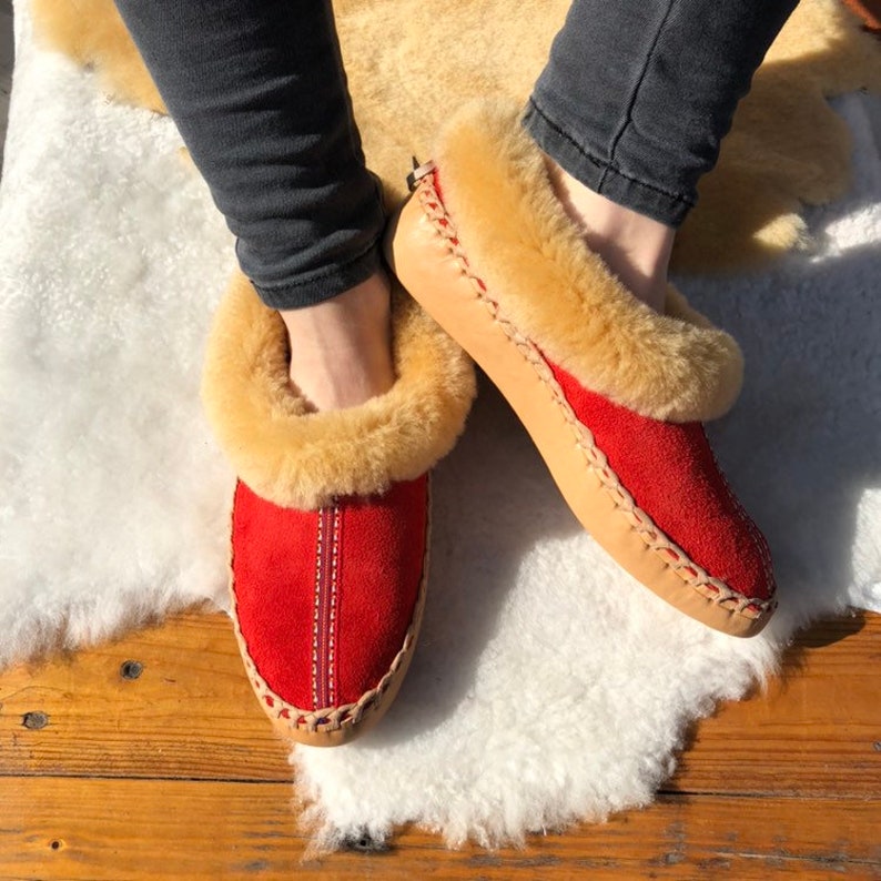 Sheepskin Slippers For Men And Women Leather And Fur Unisex Etsy