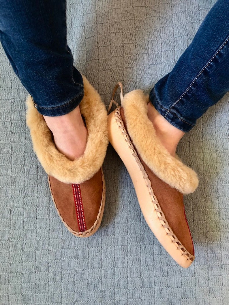 Sheepskin Slippers Leather Slippers Fur Slippers Warm Slippers Etsy