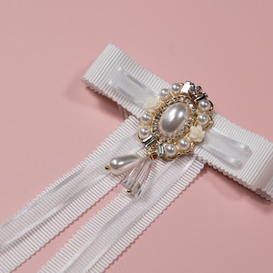 white long ribbon brooch, Bow Brooch, Bow Tie for woman, Necktie for Woman