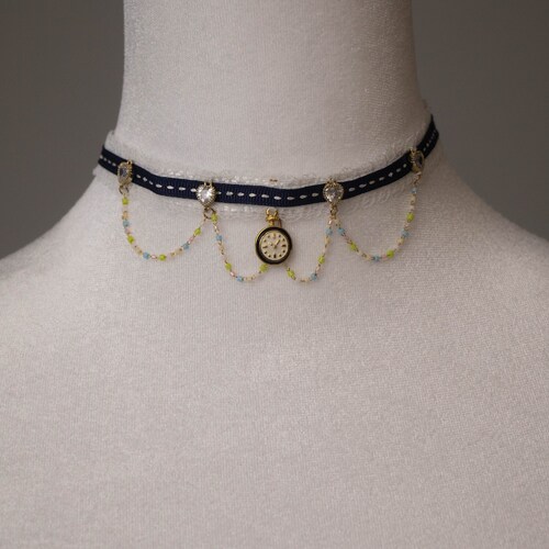 Lady T, Alice Blue Choker, blue Jewelry necklace, Handmade choker necklace, blue jewelry, idol choker, Kpop choker, cute choker,