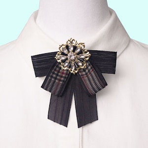 Oxford Style Ribbon Brooch, Black Necktie Brooch, Bow Brooch, Long Bow Tie for woman, Necktie for Woman