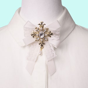 Gothic Style Pure White Ribbon Brooch, Bow Brooch, Bow Tie for woman, Necktie for Woman