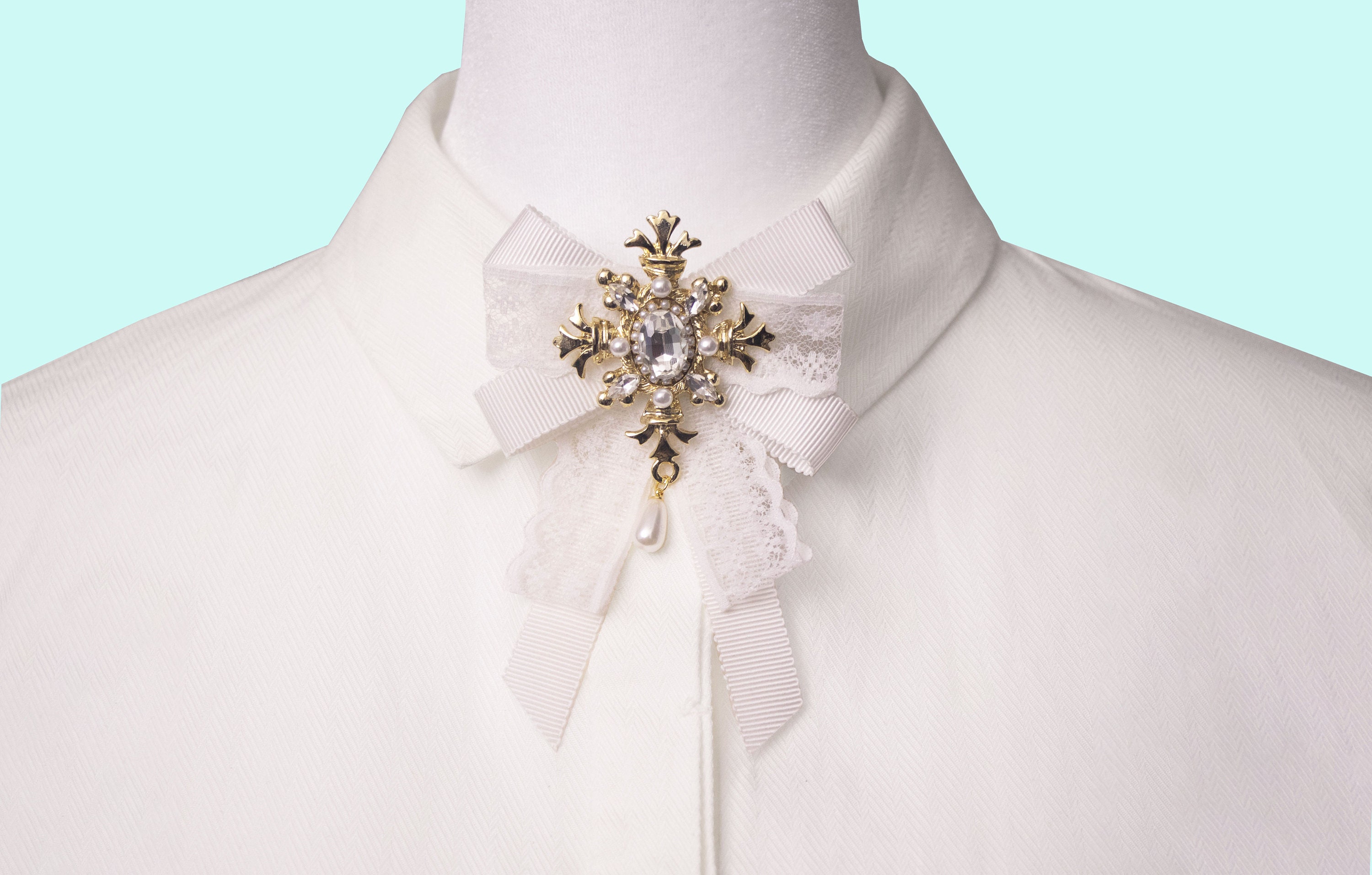 Gothic Style Pure White Ribbon Brooch, Bow Brooch, Bow Tie