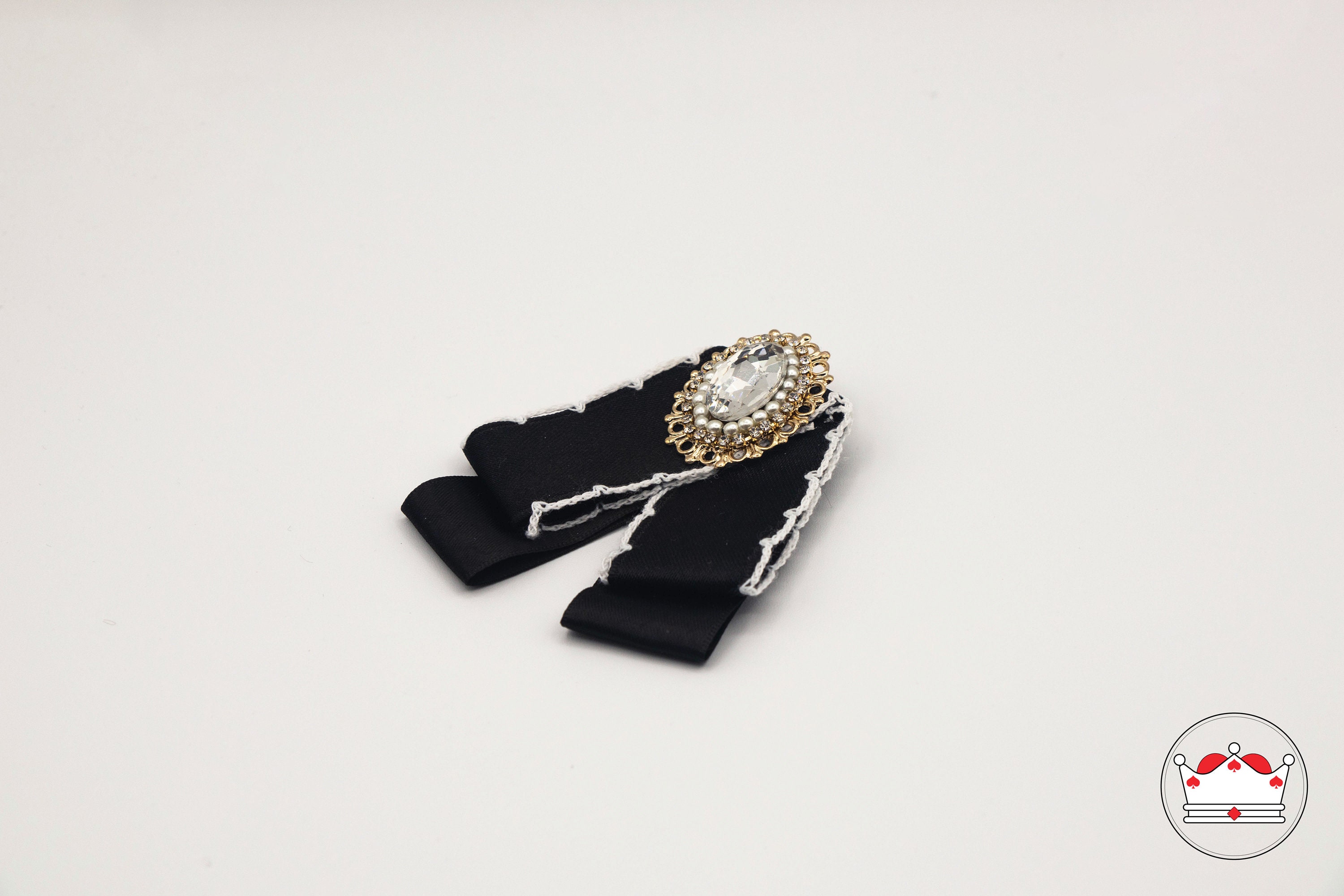 Cute Black & White Lace Brooch, Black Lace Ribbon Bow Tie Brooch, Bow ...