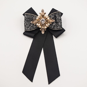 Gothic Style Black Ribbon Brooch, Vintage Style Bow Brooch, Bow Tie for woman, Necktie for Woman