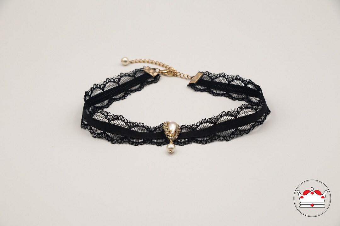 Sexy Lace Choker With Water Drop Shape Pearl Charm, Gothic Black Lace ...