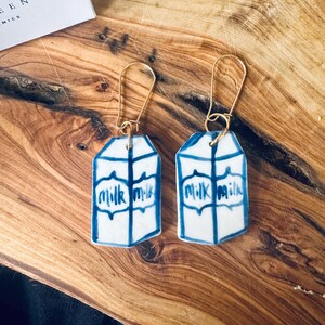 Handmade Porcelain Milk Carton earrings