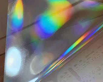 Holo Rainbow Sticker Film - 4" x 4" - Transparent Cold Lamination Sheets for Photos, Decals - Self Adhesive Vinyl - 8 pcs