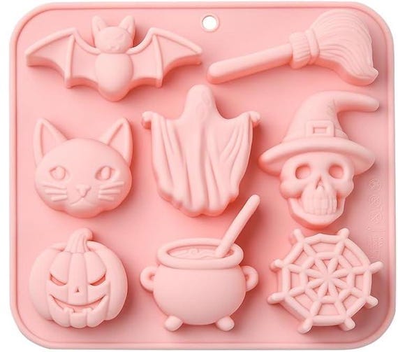 Halloween Silicone Mold for Resin Chocolate Baking Wax Clay Ice Pumpkin Skull Bat Cat Ghost Cauldron Witch Haunted Ship Dog Biscuits