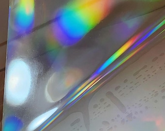 Holo Rainbow Sticker Film - 8" x 11.5" Transparent Cold Lamination for Photos Decals - 5 sheets - Iridescent Overlay Self Adhesive Vinyl