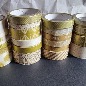 21 Rolls of Washi Tape - Gold & Copper - patterned and phrases for Scrapbooking Journal Stationery Collaging