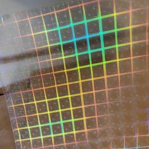 Rainbow Squares Sticker Holo Film - 4&quot; x 4&quot; - 8 Pieces - Squares - Transparent Cold Lamination Sheets for Photos - Plaid Self Adhesive Vinyl