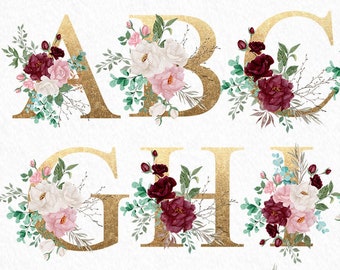 Burgundy Gold Floral Etsy